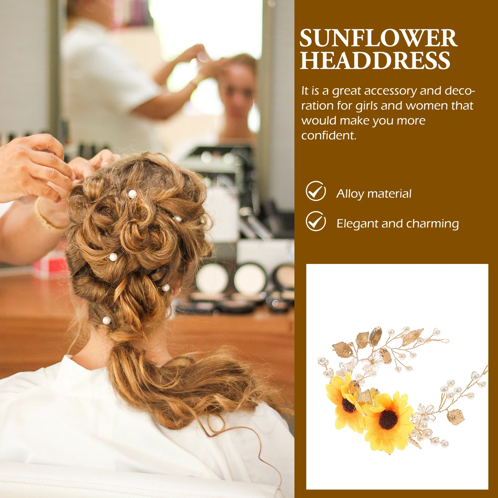 

Повязка на голову с подсолнухом, элегантный свадебный аксессуар для волос из сплава, свадебная тиара, декор для женщин и девочек, украшение для вечеринки, выпускного вечера