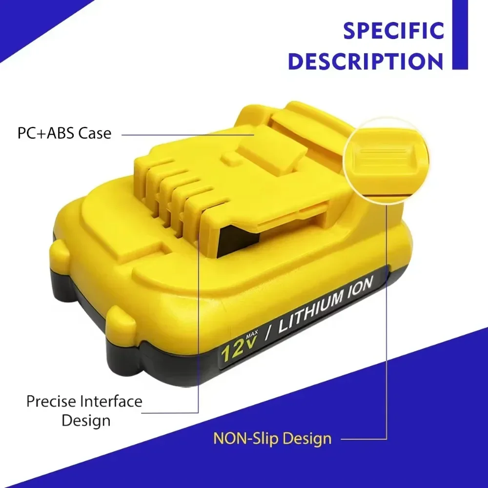 Imagem -03 - Bateria Recarregável do Lítio-íon Substituição para Dewalt Dcb120 Dcb122 Dcb124 Dcb125 Dcb127 Dcb121 Dcb123 Máximo 12v 3.0ah