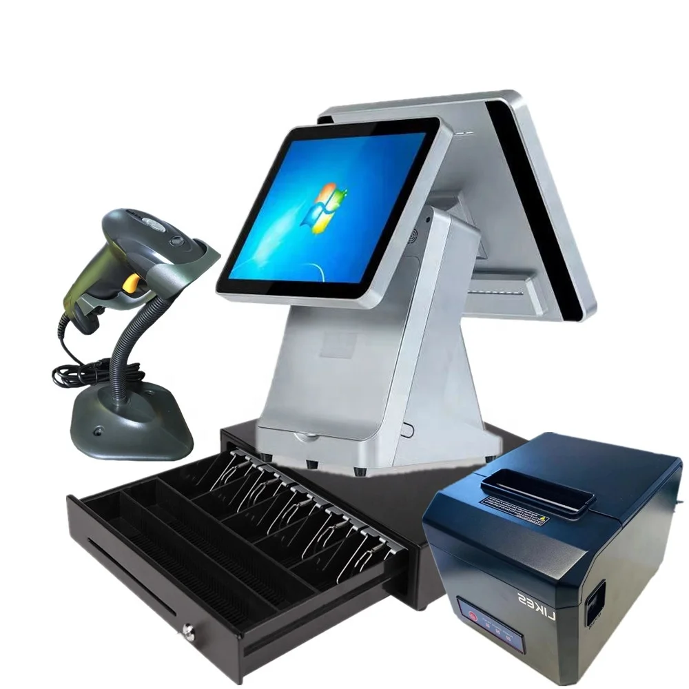 

15+12inch payment pos systems built in 58mm or 80mm thermal printer use for Restaurant