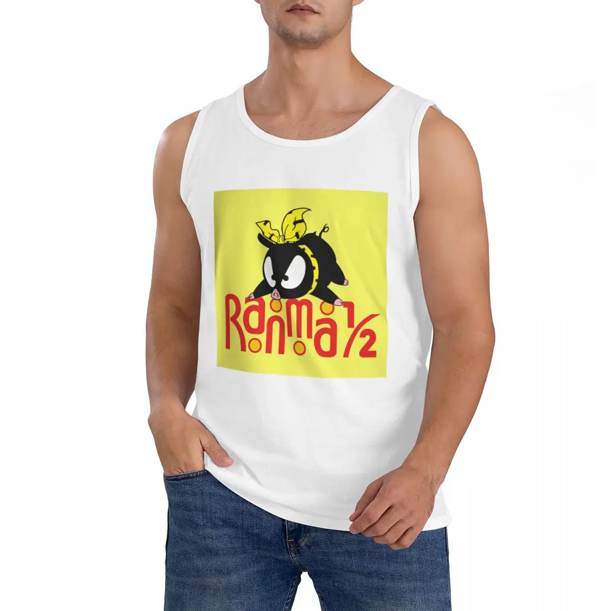 Camiseta sin mangas 100% algodón Pchan y Ranma 12 para hombre, ropa deportiva, tops, chaleco con cuello redondo para hombre