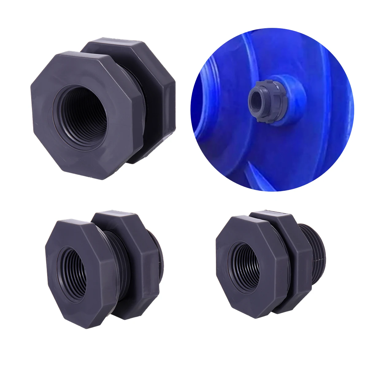 PVC Grey Water Tank Connector with Rubber Seal 1/2