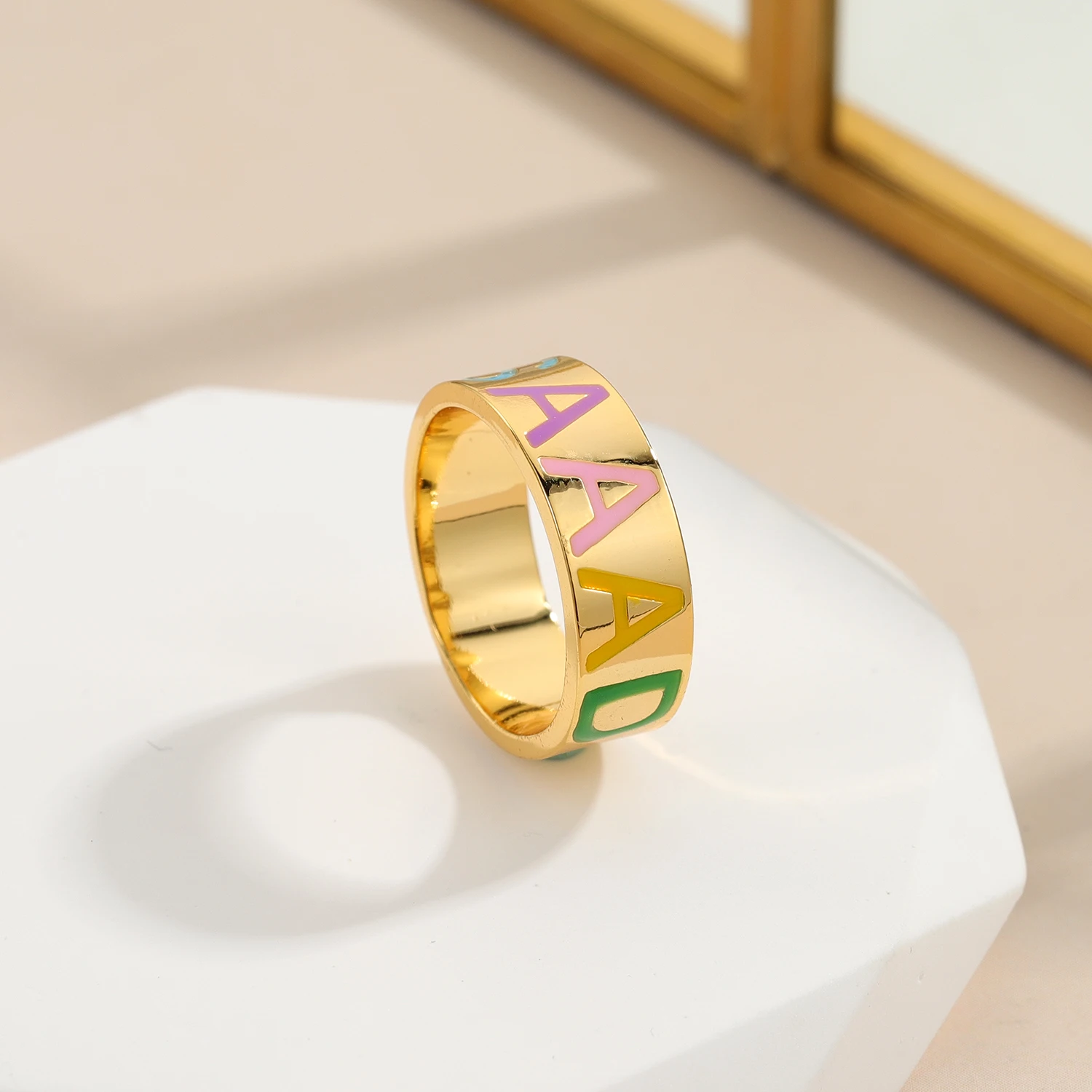 

Colorful Letter Personalized Custom Gold Plated Name Ring Enamel Band Ring Name Stacking Minimalist Ring Black Enamel band Gift