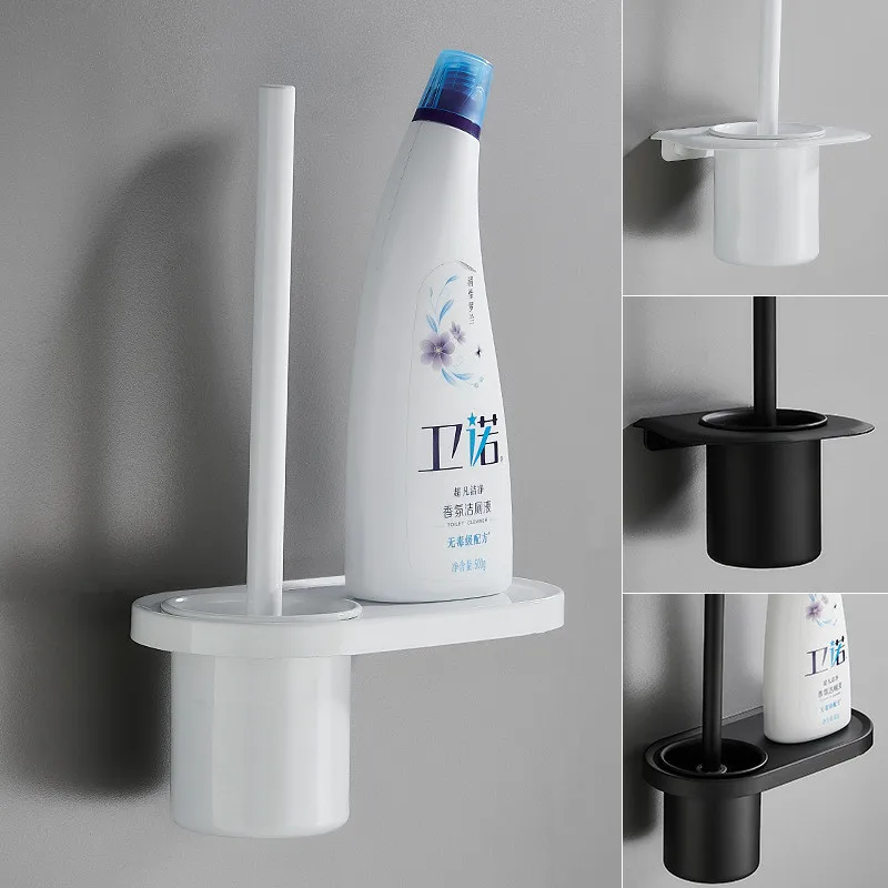 Black Toilet Brush Holder with Brush Aluminum White Bathroom Toilet Scrub Cleaning Brush Holder Set Wall Mounted