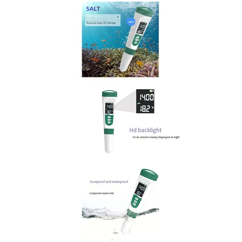 5 In 1 TDS Meter PH Tester PH/TDS/EC/Salt/Temp Tester IP65 impermeabile PPM Meter Tester dell'acqua per acqua potabile durevole