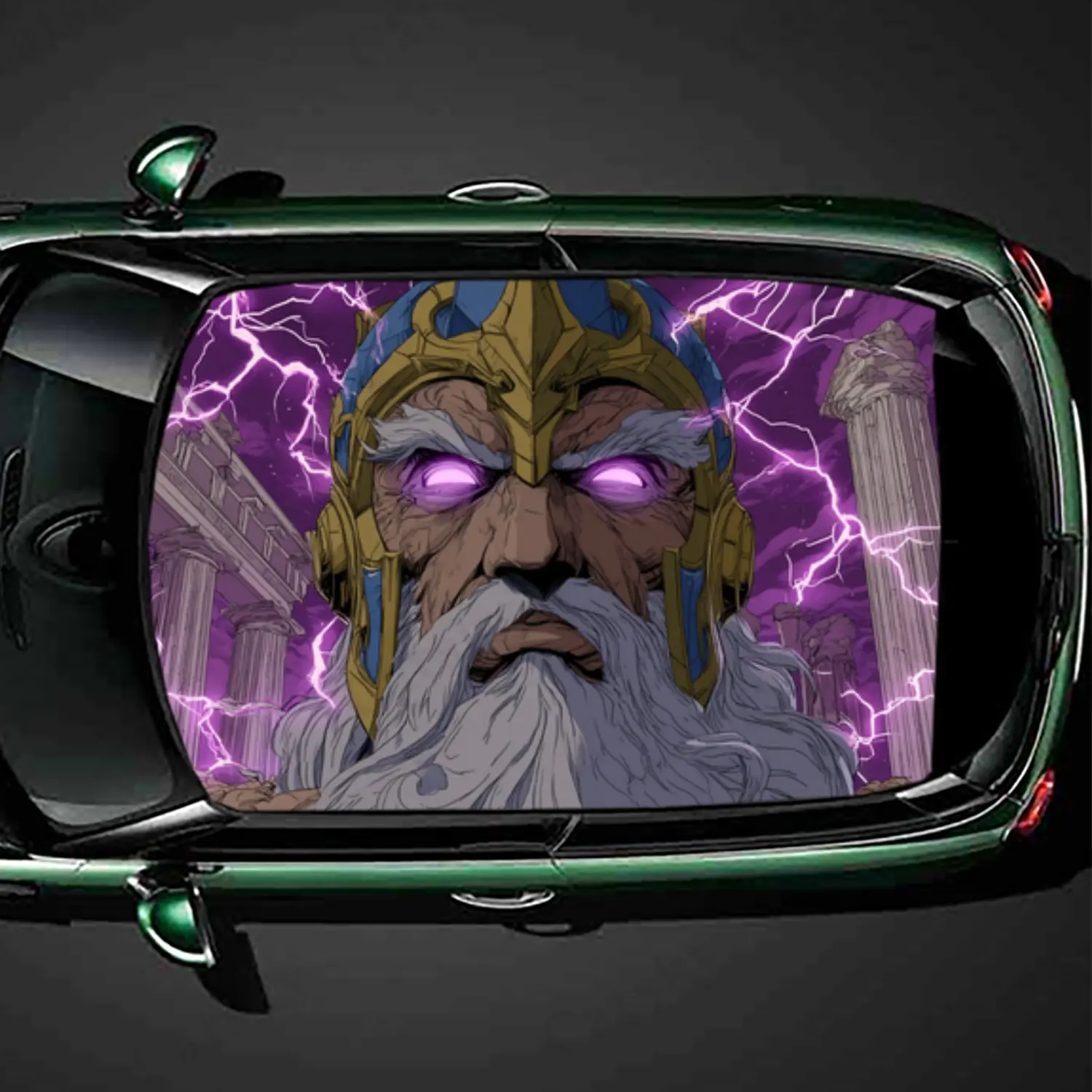 

Purple Lightning God Print PVC Car Roof Sticker, Self-Adhesive Waterproof Car Vinyl Decal, Car Decoration Protection Stickers, E