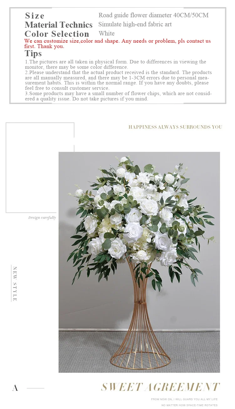 Weiß-grüne Rosen-, Calla-Lilien- und Hortensien-Blumenkugel, künstliche Tischdekoration, luxuriöse Hochzeits- und Bankett-Tischdekoration – Detail 3