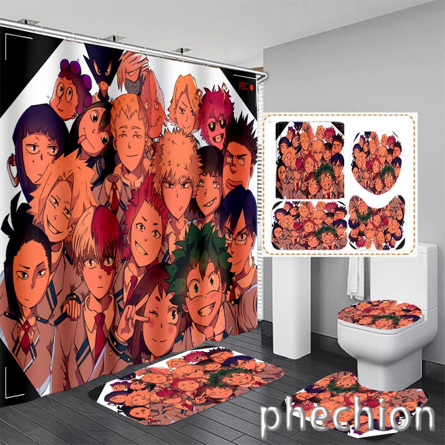 New 3D Print My Hero Academia Shower Curtain Waterproof Bathroom Curtain Anti-slip Bath Mat Set Toilet Rugs Carpet VR20