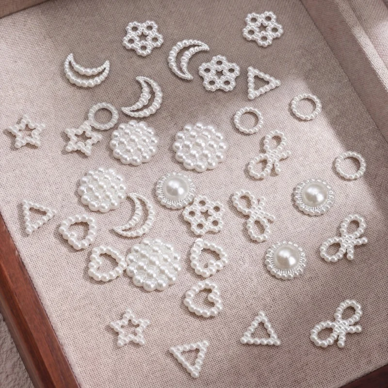 

50-100Pcs ABS Adhesive Imitation Pearls 13-17MM Off White Mixed Shapes DIY Jewelry Decor for Hair Clips Necklaces Accessories