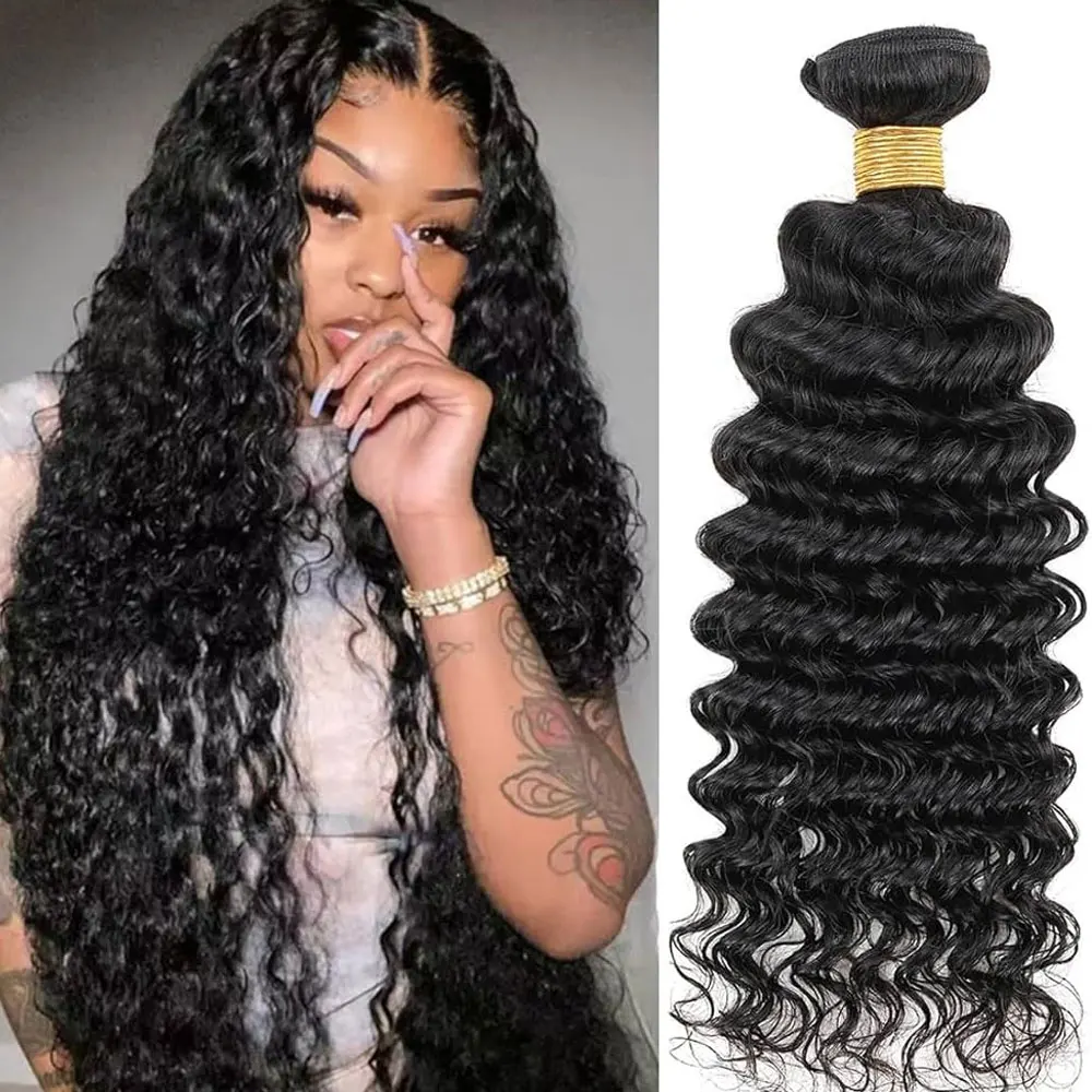 ナチュラルカラー ブラジリアンバージンディープウェーブバンドル 100%未加工ディープカーリー人毛 1 3 4バンドル グレードディープウェーブ人毛