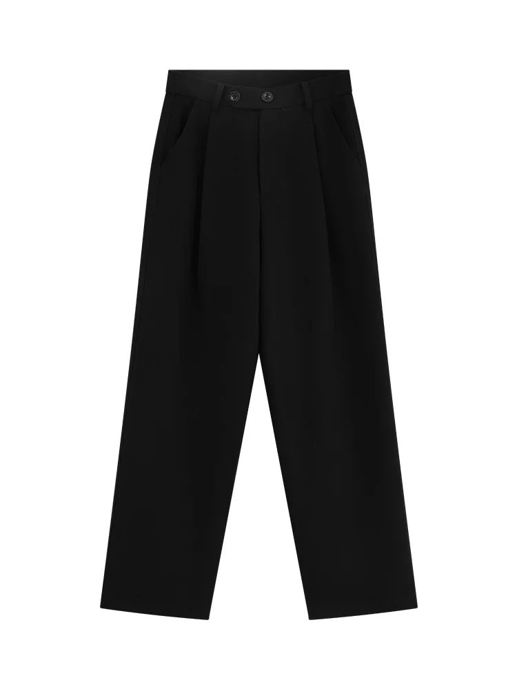 Black High Waist Wide Leg Pants Spring Casual Straight Trousers Petite Loose Suit Style Slacks Elegant Office Workwear Bottoms