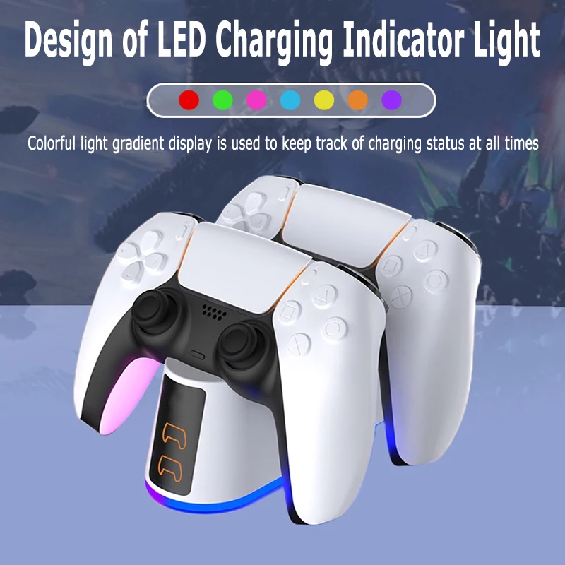 Dual Fast Charger Station For PS5 Game Controller For PS5 Handle Charger Colorful Glow with LED Lamp Charger Game Accessories