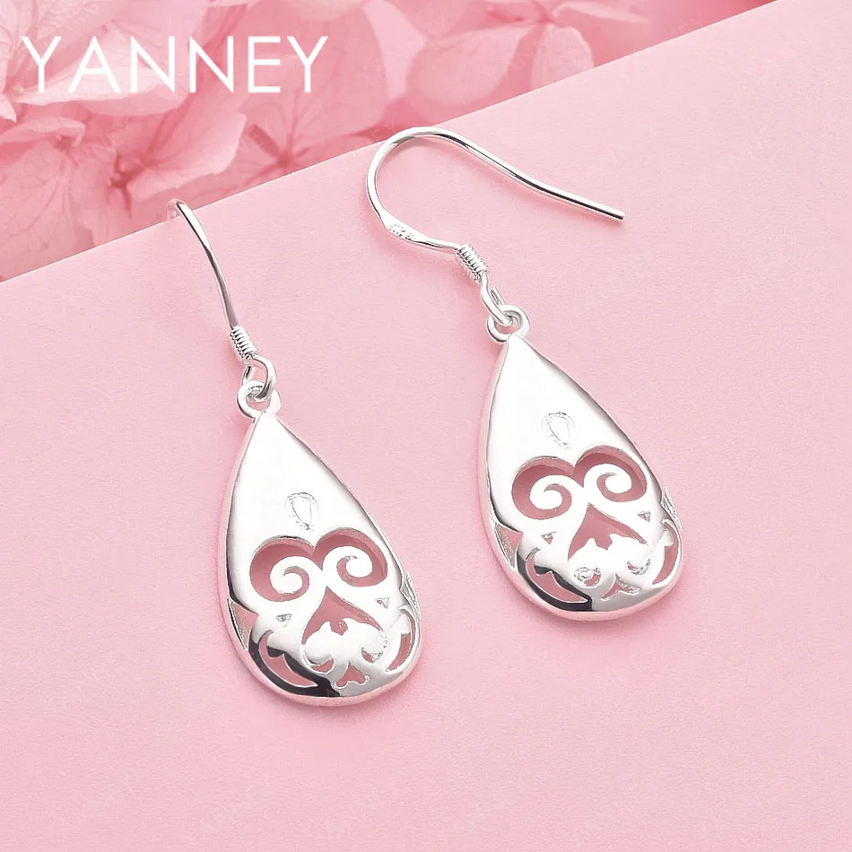 

Luxury 925 Sterling Silver Exquisite Teardrop Openwork Earrings for Women, Fashionable Wedding Accessories, Jewelry