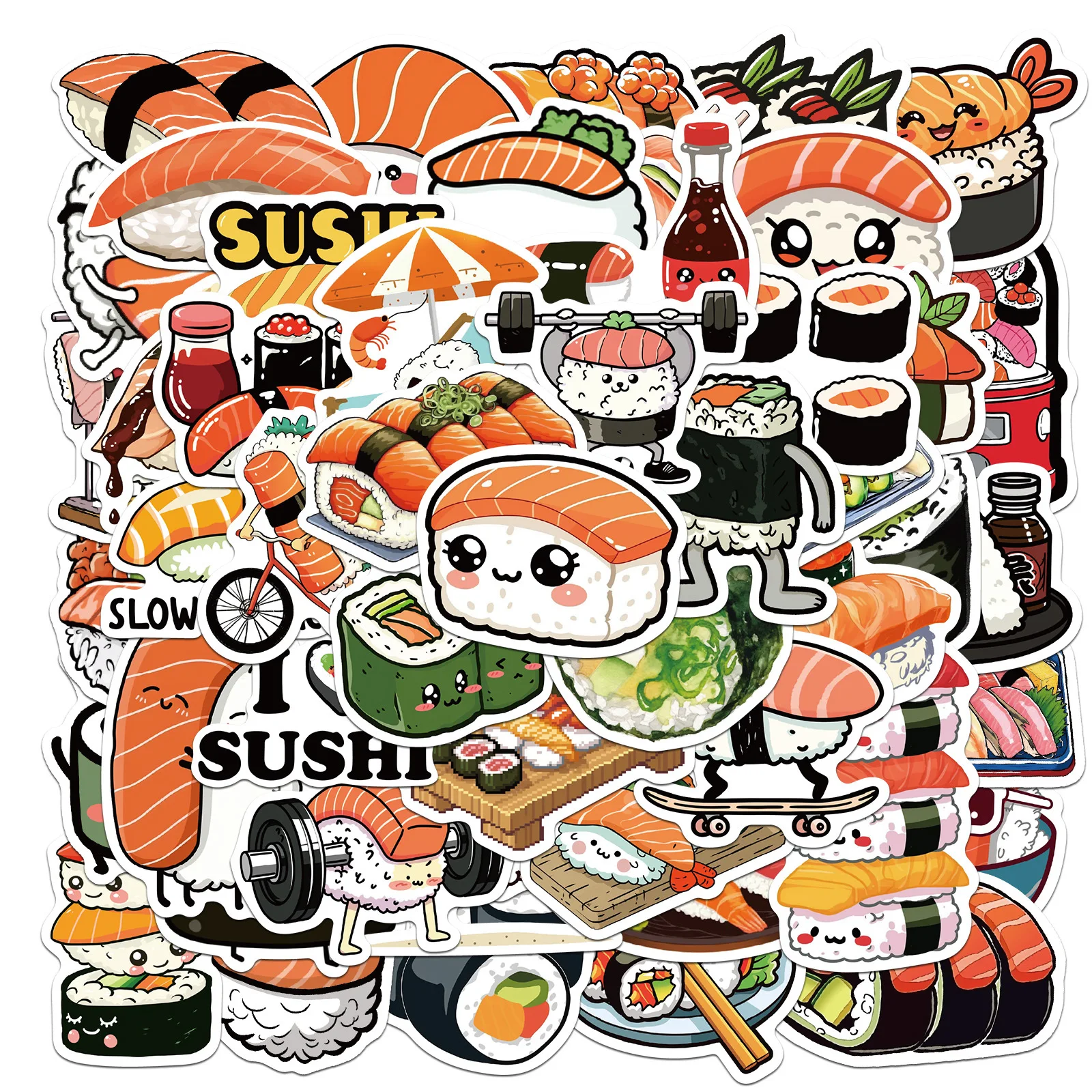 

10/30/50Pcs Cartoon Sushi Waterproof Graffiti Sticker Aesthetic Decorative Luggage Laptop Phone Guitar Scrapbook Kids Stickers