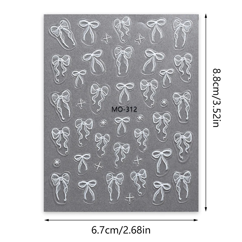 1 シート白いリボンちょう結び 3D エンボス加工ネイルアートデコレーションステッカーマニキュアツールデカール