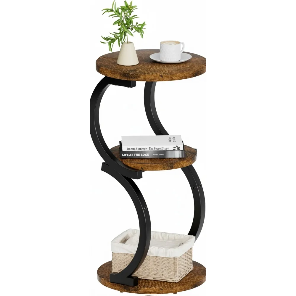 

Винтажный 3-х уровневый круглый приставной столик, S-образный акцентный столик для небольших помещений, гостиной, спальни