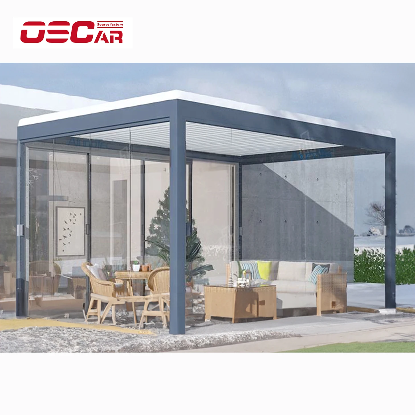 

Luxury Patio Automatic Smart Cover Louver Roof System Waterproof Outdoor Modern Aluminium Pergola