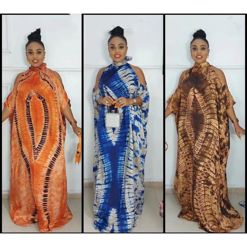 Free Style African National Characteristics Classic Pattern Chiffon Off-the-shoulder Stand-up Collar  Plus Size Dresses