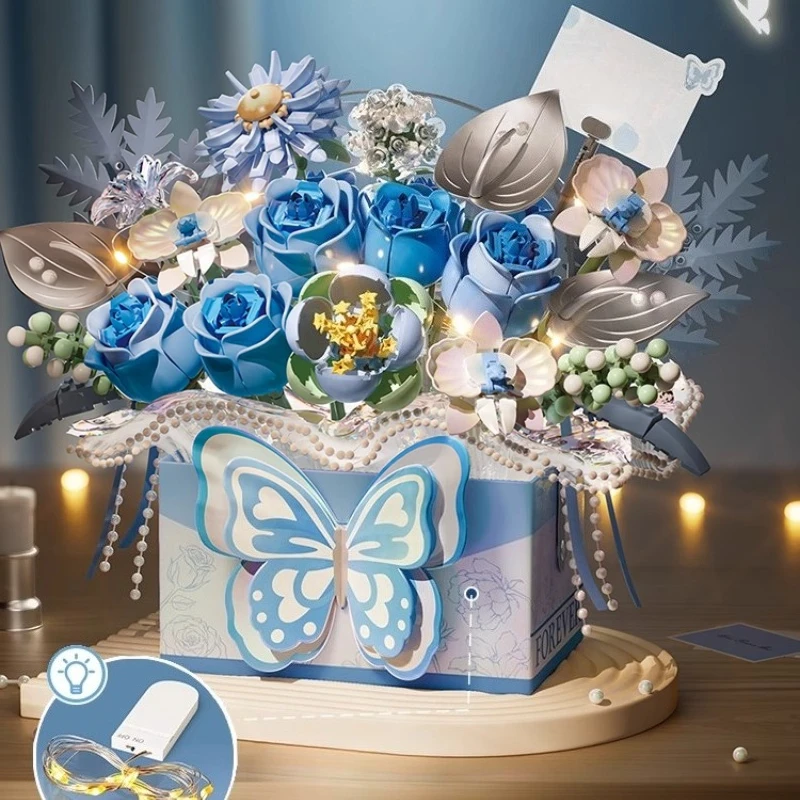 

SEMBO Rose Butterfly Building Blocks Creative Assembly Diy Portable Bouquet Gift Box Eternal Flower Ornament Model Toy Gift