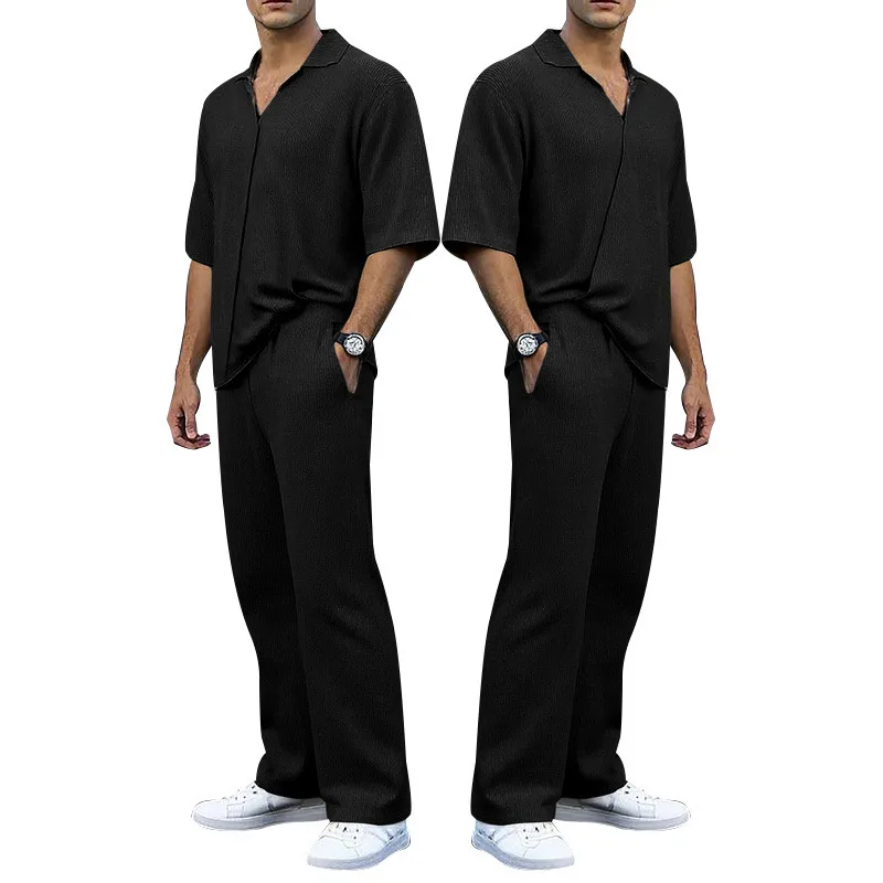 Free Print Logo Text Or Photo New Summer Sports Suit Solid Color Lapel Short-sleeved Pants Men's Casual Two-piece Set Cymg-1