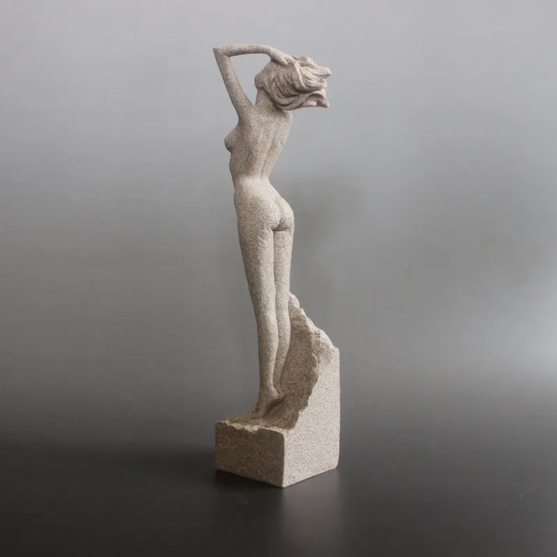 32cm Abstract Sandstone Woman Statue Elegant Beauty Lady Female Nude Body Art Sculpture Home Living Room Bedroom Bookshelf Decor