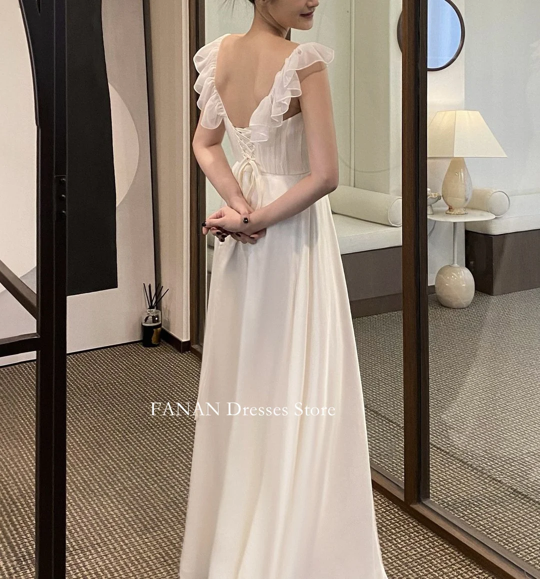 FANAN Korea Ruffles Round Neck Wedding Dresses 웨딩드레스  Travel Photography Classic Custom Made Chiffon Bride Gowns Plus Size