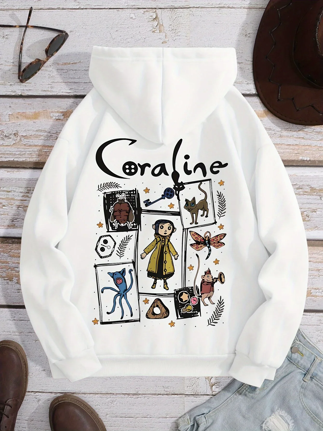 Cozy Coraline Graphic Hoodie for Women Casual Drawstring Pullover Pocket Perfect  Hoodies Women Sweatshirt