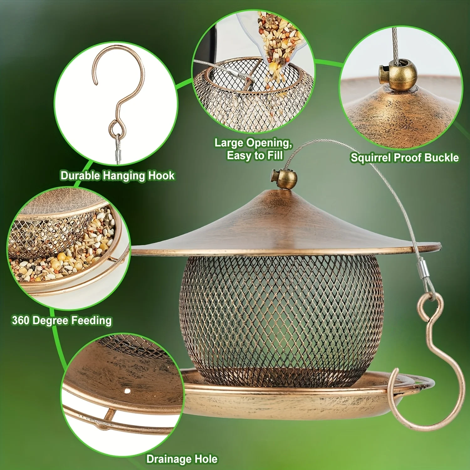 

Прочная круглая металлическая кормушка для птиц, маленькая уличная кормушка для диких птиц, подвесная кормушка для птиц в форме фонаря для домашних садов и дворов