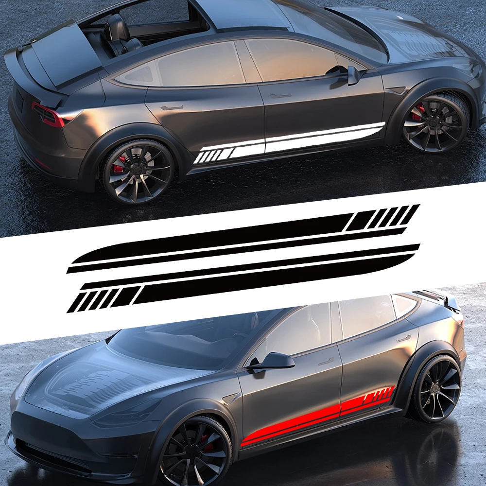 

2PCS Car Door Side Skirt Stripes Stickers Decals For Tesla Model Y 3 Vinyl Film Auto Exterior Waist Line Decor Accessories