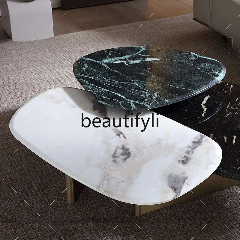 طاولة قهوة رخامية عالية الجودة على شكل خاص من LX تتطابق مع مزيج طاولة القهوة العالية والمنخفضة من الفولاذ المقاوم للصدأ #5