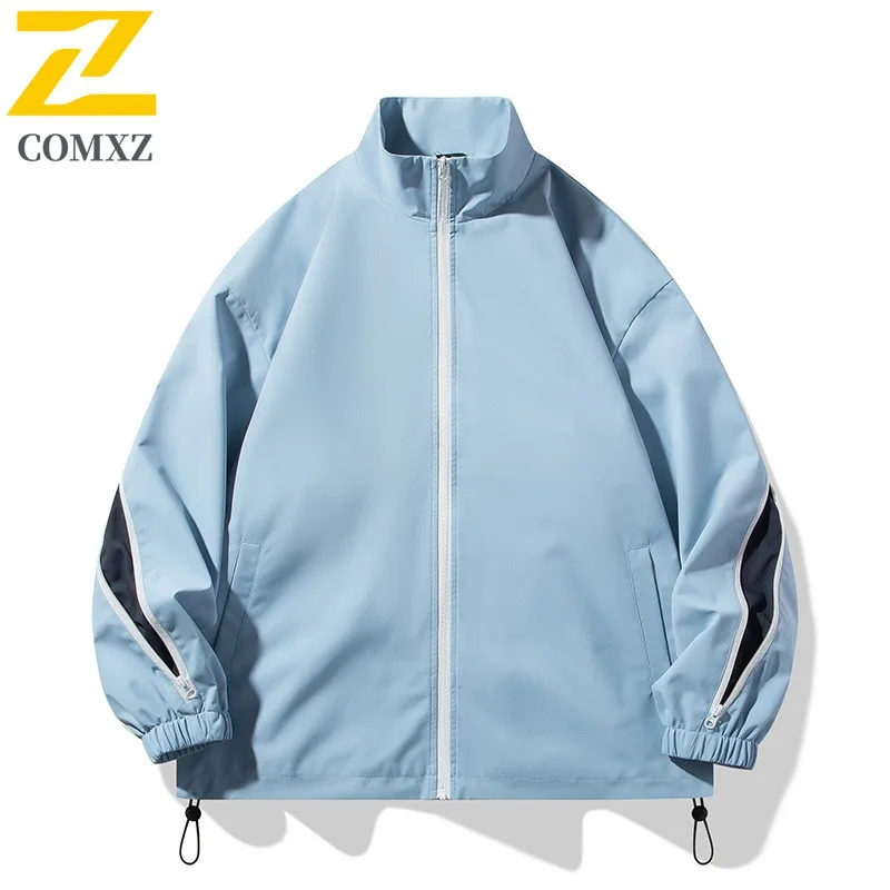 COMXZ 2024 Mens Loose Fit Sporty Windproof Jacket Color Block Casual Coat