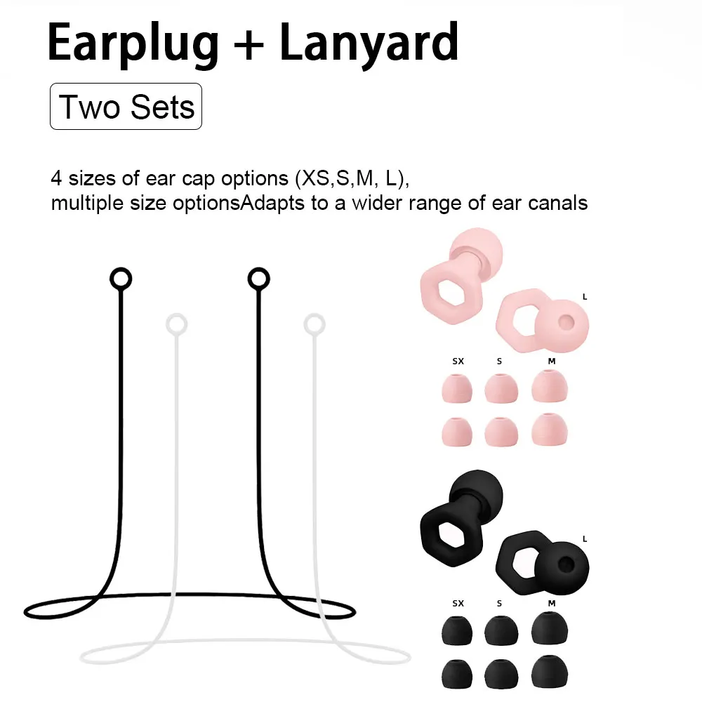 Noise Isolation Earplugs Package, 2 Pairs Ear Plugs + Two Silicone Anti Lost Cords, Great for Flights Traveling