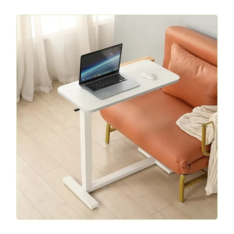 

Overbed Bedside Armrest Tray Table With Wheels Pneumatic Adjustable Height Rolling Hospital Table