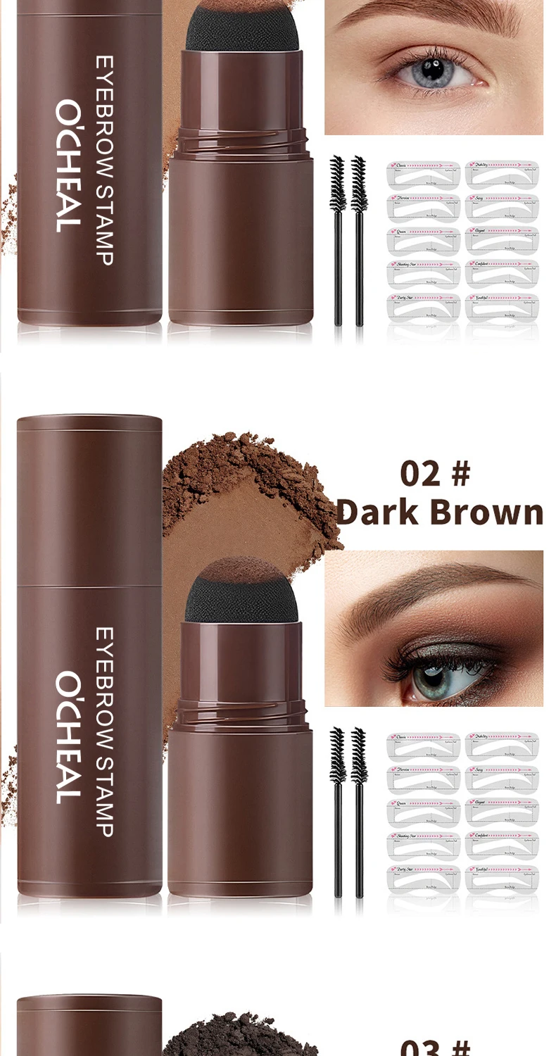 O'CHEAL One Step Augenbrauen-Stempel-Shaping-Set, Haar-Abdeckungspuder, Konturierungsstift, Haaransatz, Schattenpuder, Augenbrauenform, 10-teilig – Detail 9