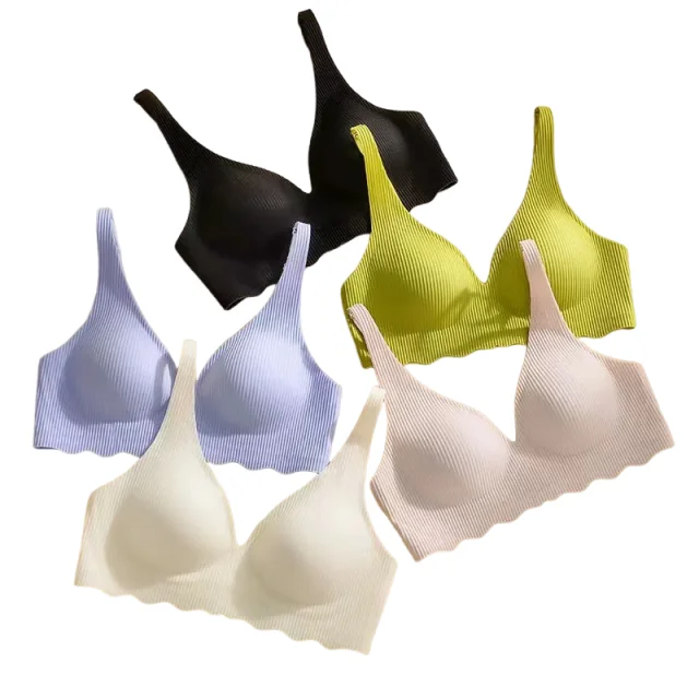 KUCLUT  Women's Bra Small Chest Big Hollow Design Underwear Support Non-removable Semi-fixed Cup One Piece Striped Thin Bra