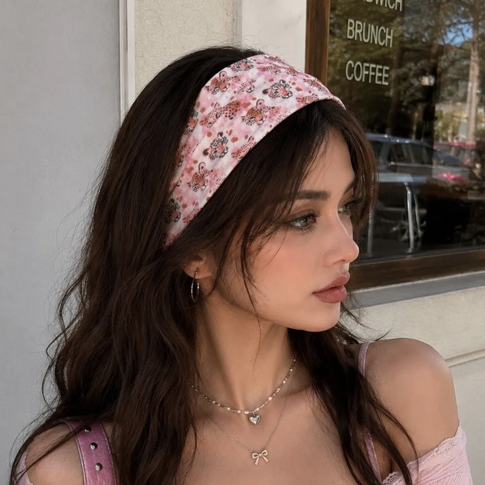 New High Elasticity Leopard Print Headband Sweat Absorbing Wide-brimmed Yoga Headband Breathable Wide Brim Headband Sports