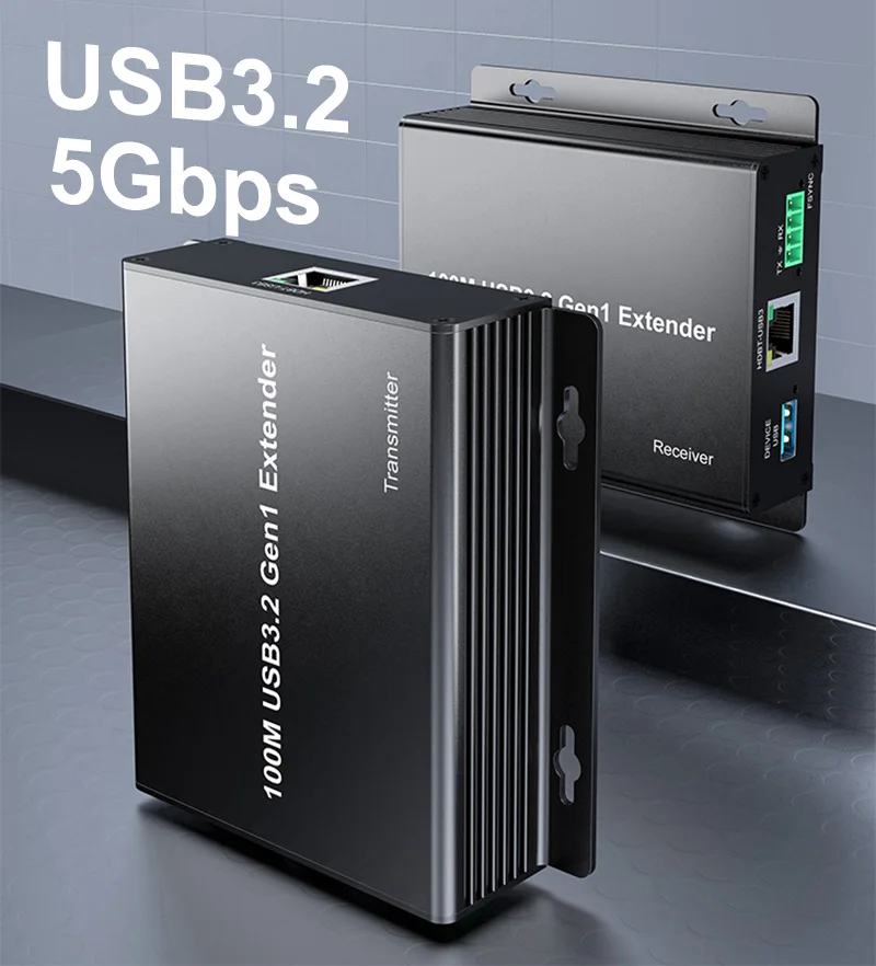 USB3.2 Gen1 100M Extender Via Rj45 CAT6A Cable W/ 4 Port USB3.0 5Gbps Fast Data Transfer for Camera Webcam Mouse Keyboard U Disk