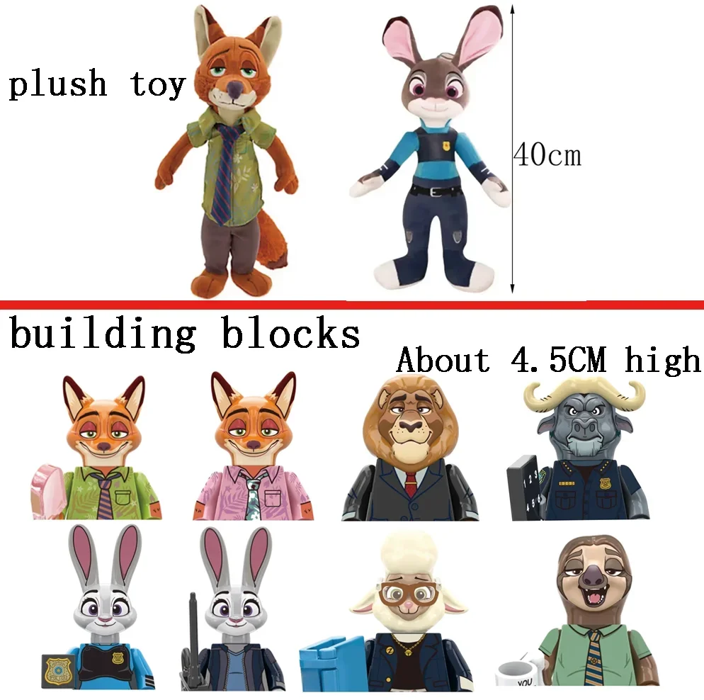 

New Zootopia Set (Building Block and plush toys) The Zoo fox rabbit bear sloth cattle lion Mini Action Figure Toys @