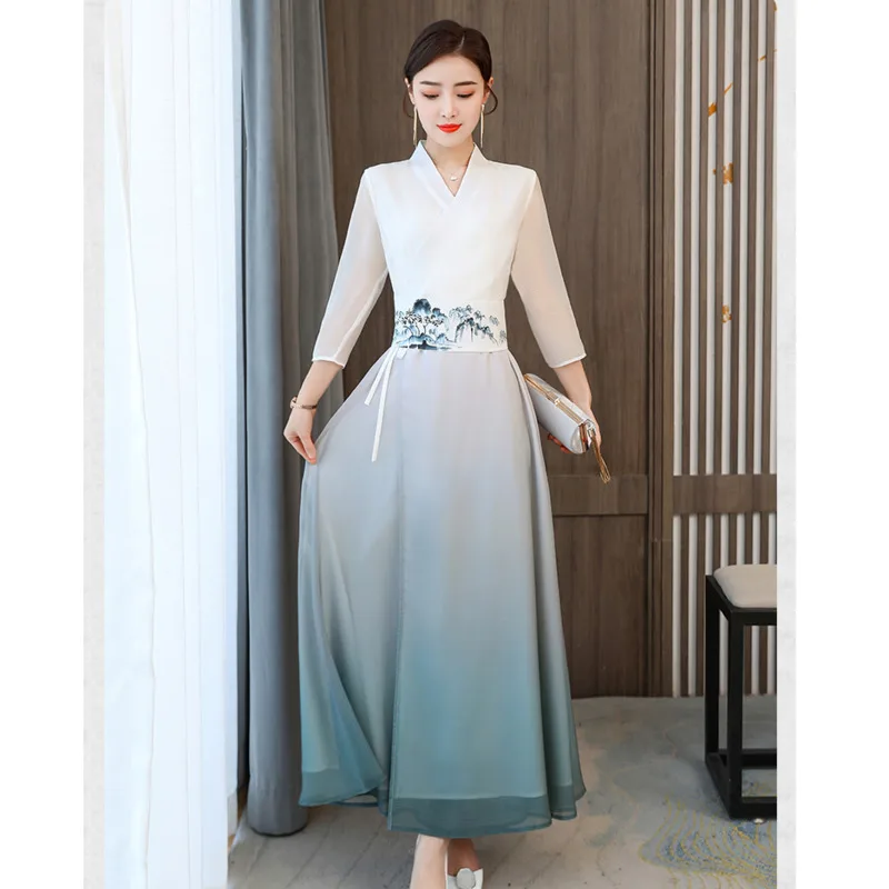 Vintage Style Hanfu Women Chinese Dress Traditional Long Qipao Asian Dresses Female Eleganti Slim Zen National Harajuku Clothing