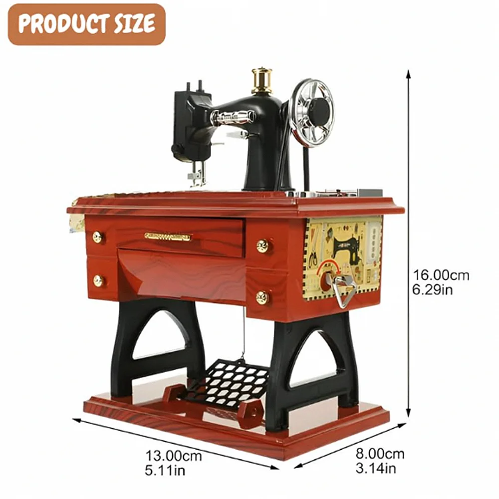 Vintage Mini Sewing Machine Music Box, European Retro Classical Treadle Sewing Machine Table Desk Mechanical Clockwork Music Box