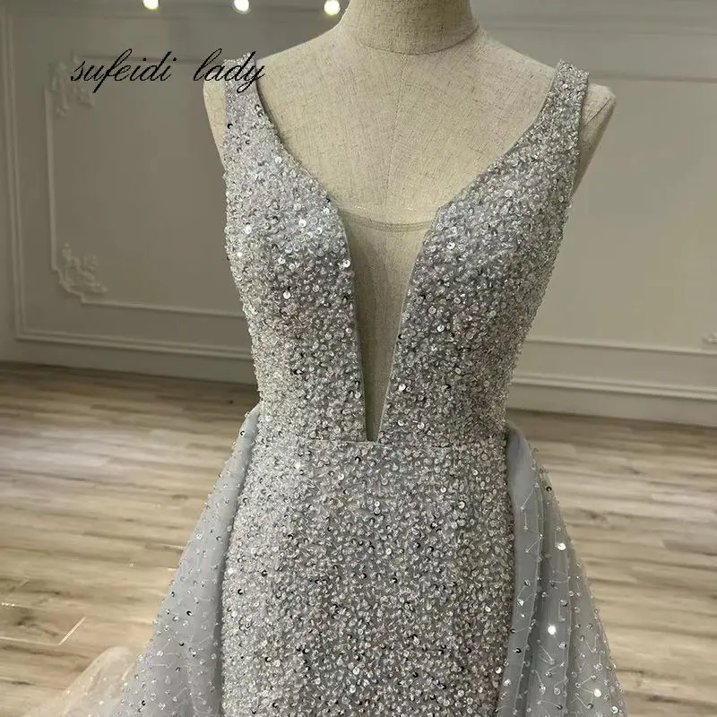 Vestidos de novia elegantes de sirena, vestidos de novia de encaje completo, tren desmontable, vestidos de novia