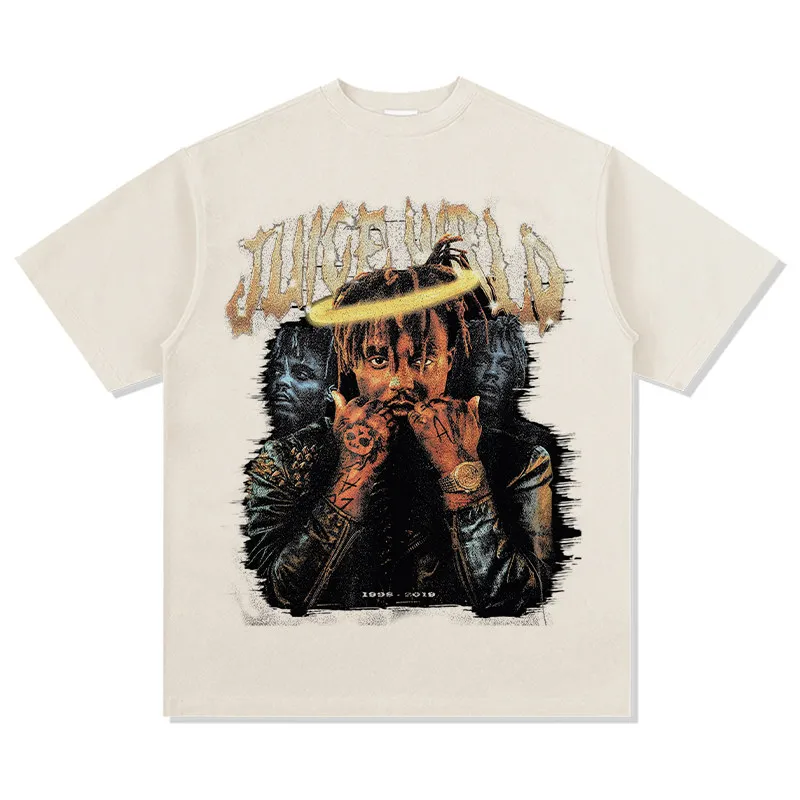 Juice Wrld 1998-2019 Halo Print T-Shirt Oversized Dark Aesthetic Cotton Tee Men Women Sad Rap Fashion Streetwear Fan Top