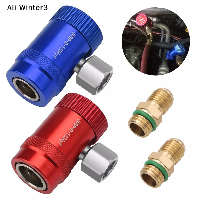 

2Pcs R1234yf Quick Connector Adapter Auto AC High/Low Side R1234yf Quick Couplers Refrigerant Adapters Conversion Kit
