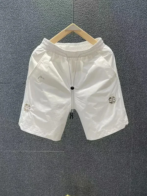 

Ele Embroidered White orts Men's Trendy Brand Outerwear Slit Four-Quarter Thin Casual Mid-Length Sports Pants