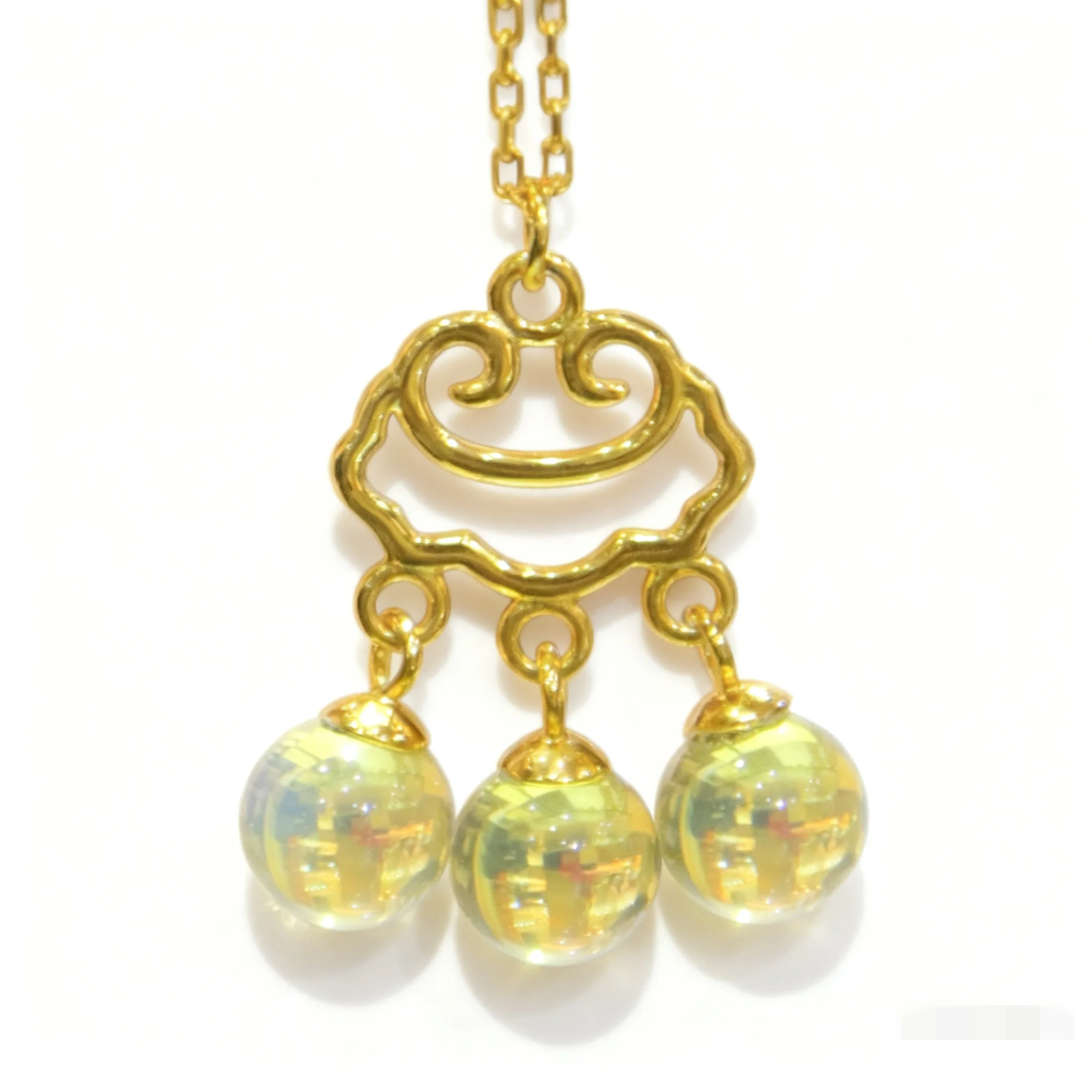 Sterling Silver Natural Mexican Blue Amber Pendant with Ruyi Design and 3 Blue Amber Beads Meaning Good Luck and Wishes