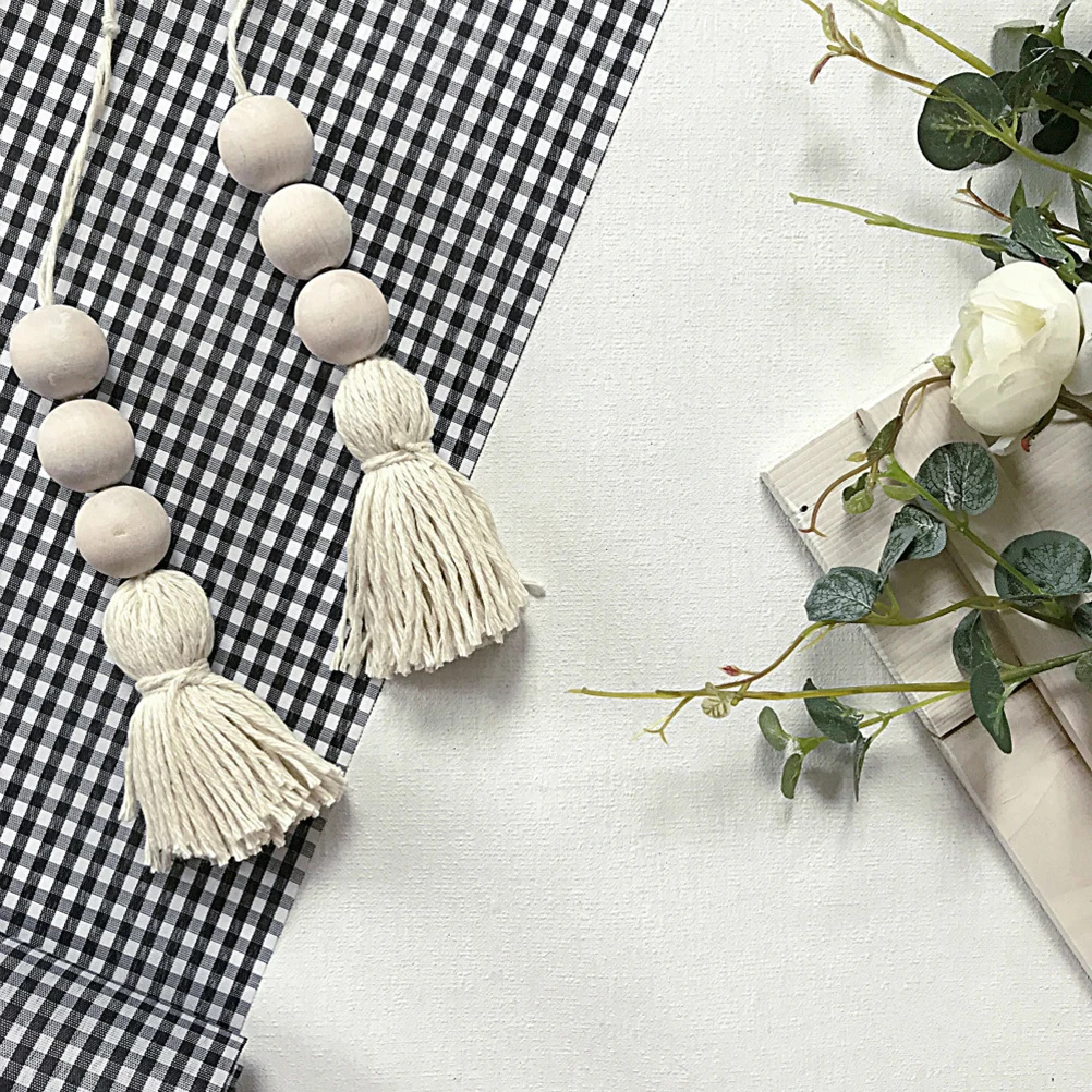 

8pcs Wooden Bead Tassel Decorations Handmade Vintage Pendant Home Accessories For Christmas Bedroom Curtain Keychain Car Props