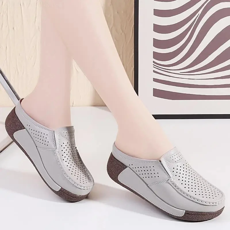 Summer women casual comfortable mother sandals fashion all shake shoes thick platform muffin bun head half slippers