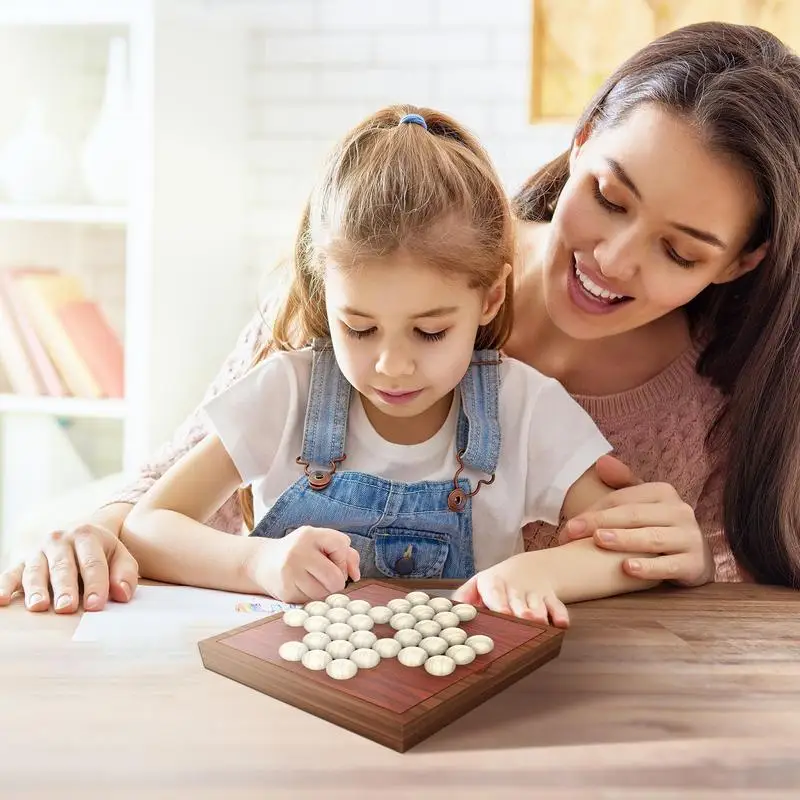 Wooden Solitaire Board Game Handmade Solitaire Games For Kids Tick Tac Toe Decorative Board For Coffee Table Board Games For One