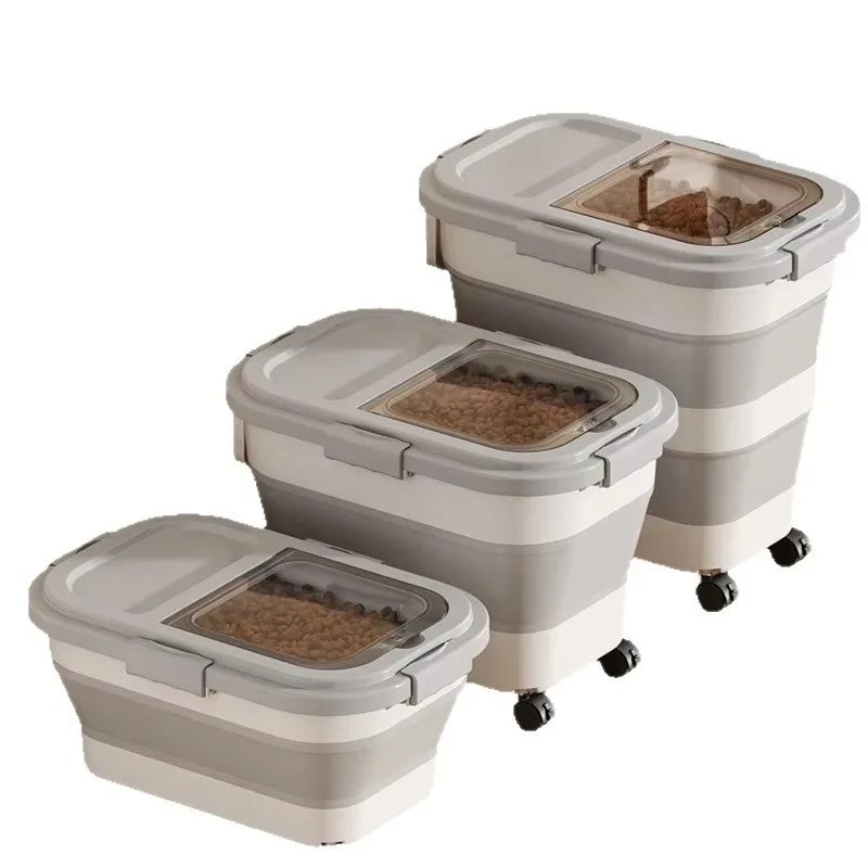 

Rice bucket, household sealed folding grain storage bucket, cat food and dog food rice tank rice storage box flour storage