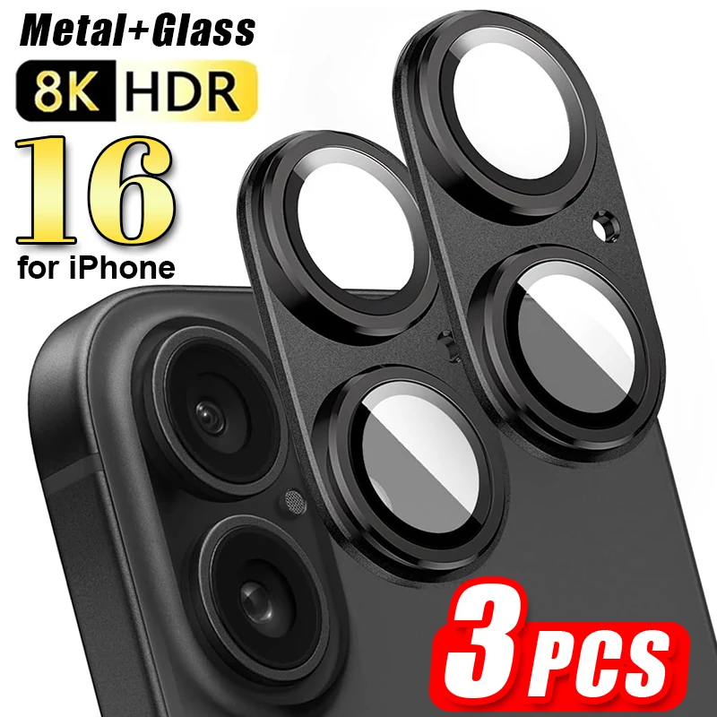 3Pcs Metal Camera Lens Tempered Glass for iPhone 16 Pro Max Plus 16 3D Len Coverage Protectors For iPhone 16 Camera Protection