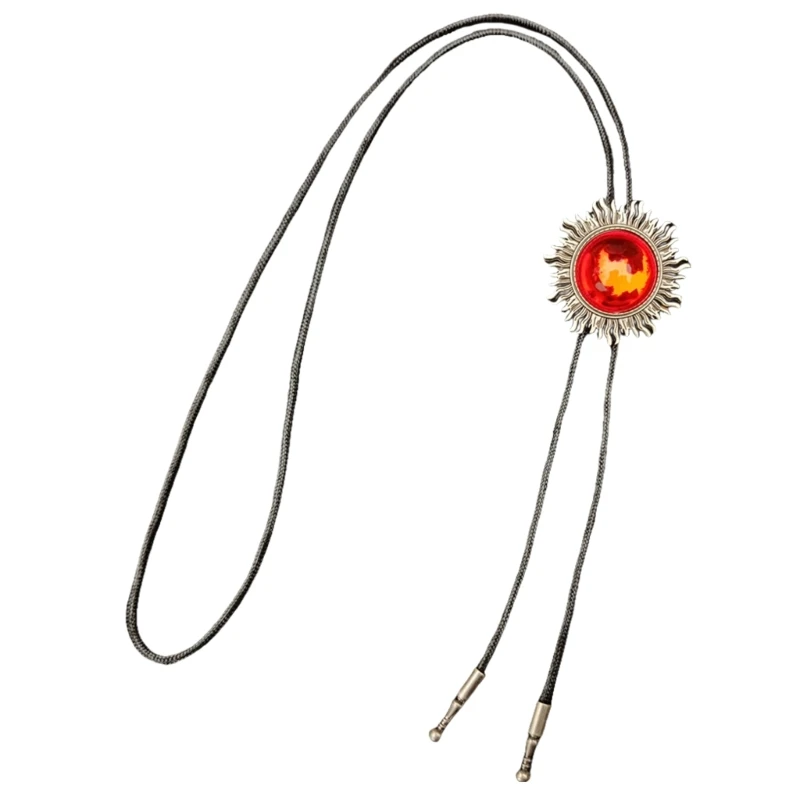 

SZL Handwoven Tribal Braided Rope Bolo Tie Necktie with Sun Shape Stone Pendant for Stylish Outfits Adjustable Necklace